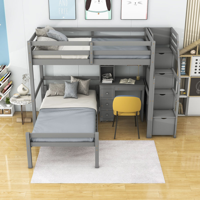 Harriet Bee Franciscka Twin over Twin 3 Drawer L Shaped Bunk Beds with Built in Desk by Harriet Bee Reviews Wayfair
